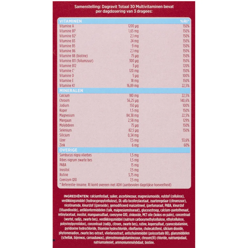 Dagravit Totaal 30 multivitaminen en mineralen dragees, foto 3