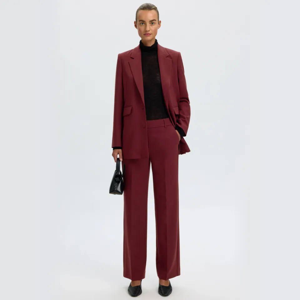 Selected wide leg casual broek - donkerrood