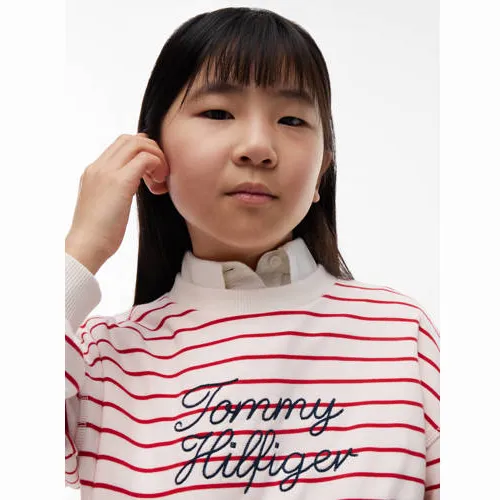 Tommy Hilfiger gestreepte sweater met tekst en borduursels - rood, foto 5
