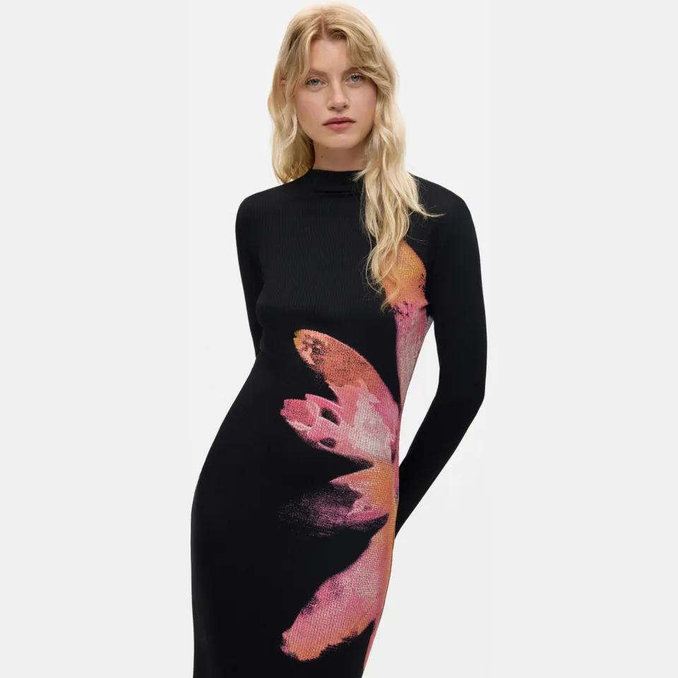 Desigual SEVILLA midi jurk zwart roze, foto 3