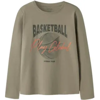 NAME IT rechtvallende longsleeve met print olijfgroen