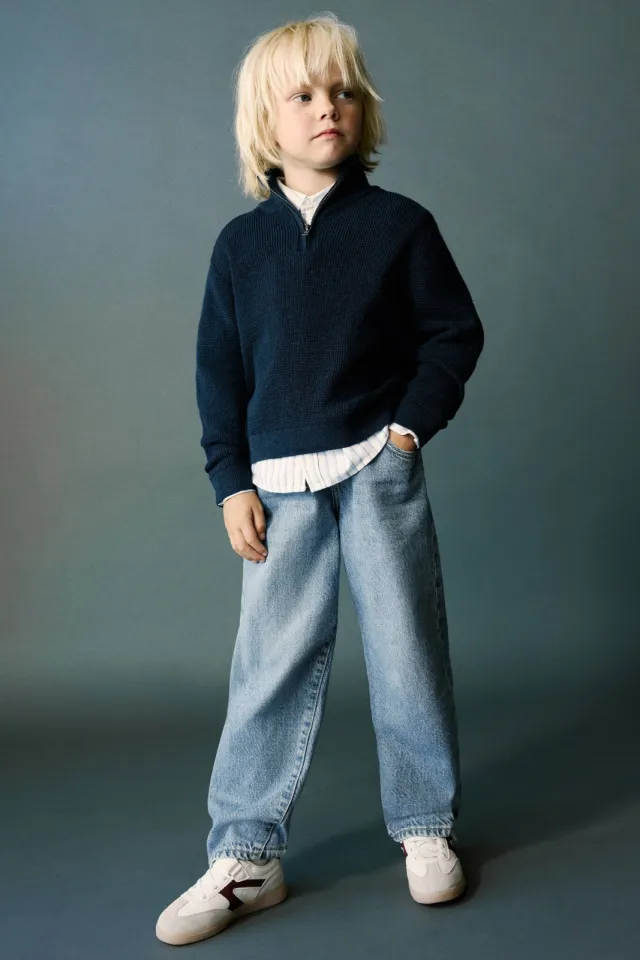 Mango Kids katoenen gebreide schipperstrui - marineblauw