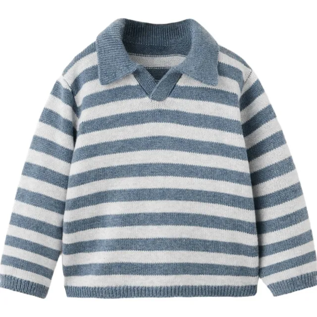 Mango Kids rechtvallende gebreide gestreepte trui - middenblauw/lichtblauw