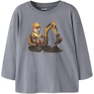 NAME IT MINI longsleeve met print grijsblauw