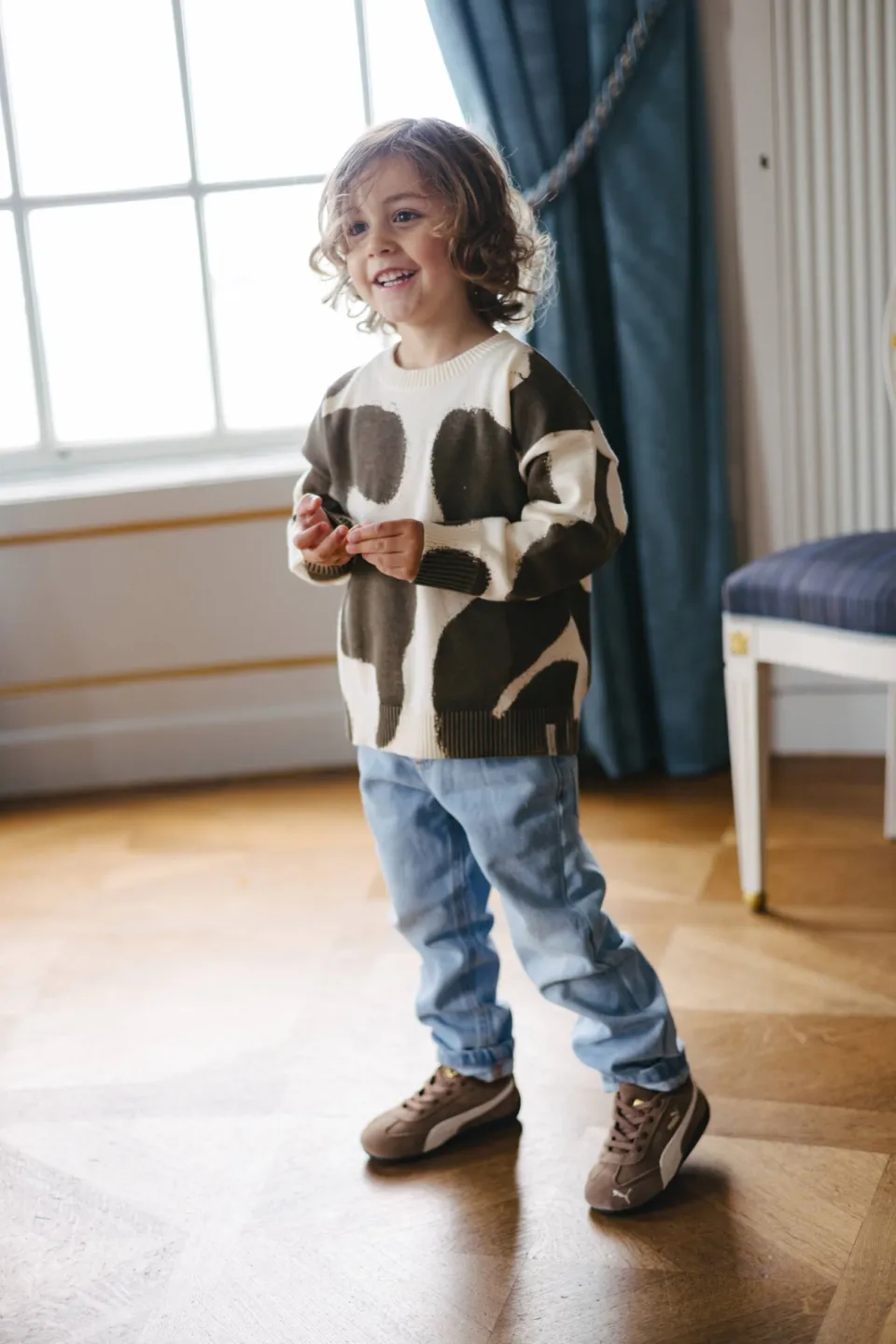 LEVV katoenen sweater met print - taupe Taupe/ecru