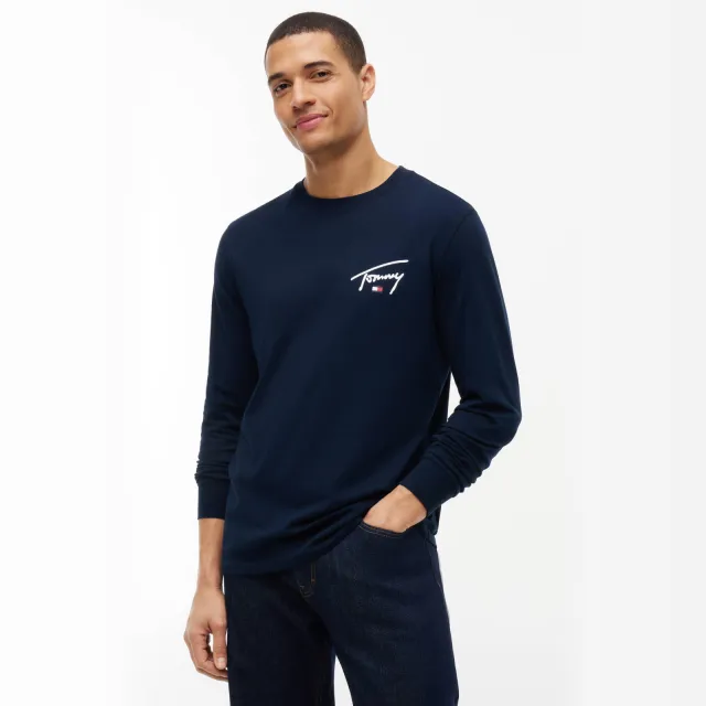 Tommy Jeans regular fit longsleeve met logo - donkerblauw
