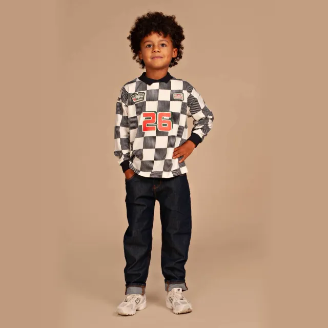 Stains&Stories geruite longsleeve zwart/wit Donkerblauw/ecru/rood
