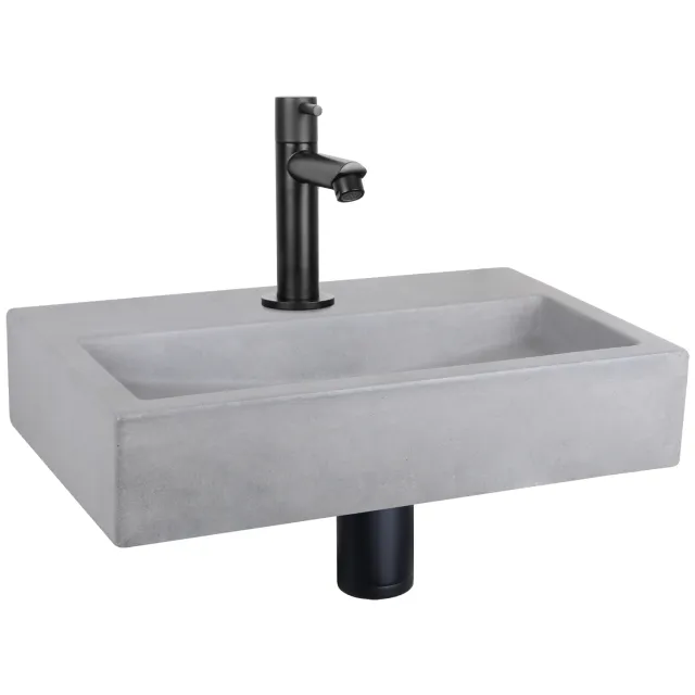 Differnz Fonteinset Differnz Flat Beton 38x24x8 cm Licht Grijs Met Rechte Kraan Mat Zwart