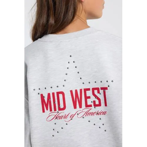 America Today sweater met studs en backprint - grijs, foto 6