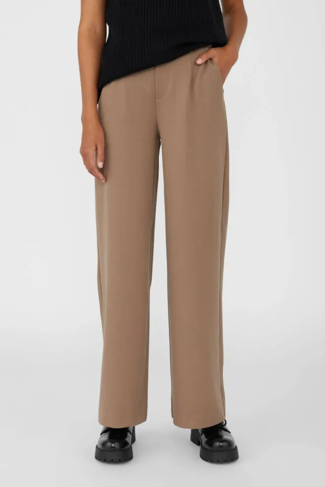 Object wide leg pantalon OBJLISA van polyester taupe, foto 3