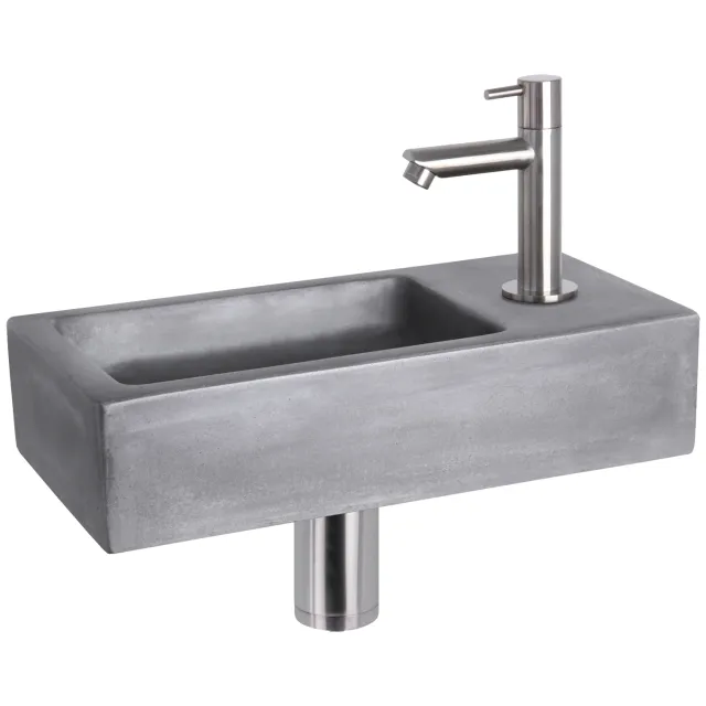 Fonteinset Differnz Ravo Beton 38.5x18.5x9 cm Donker Grijs Met Rechte Mat Chroom