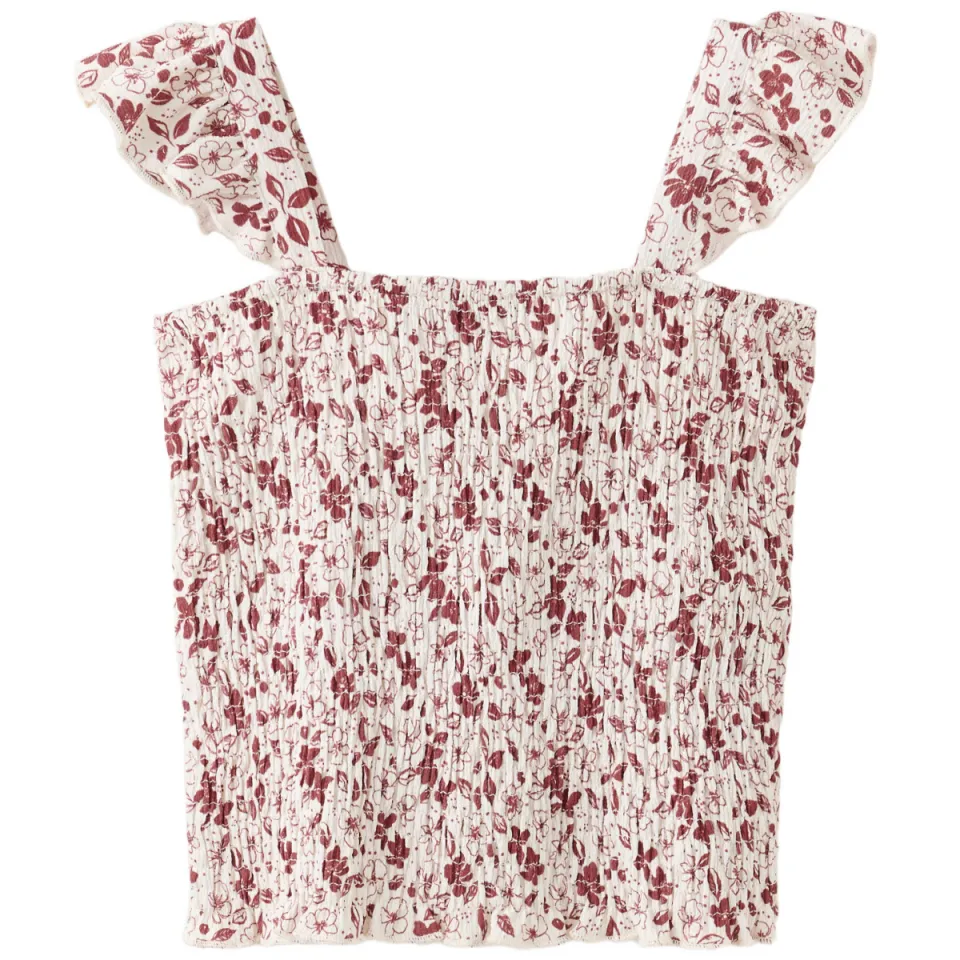 Mango Kids gebloemde top met ruches en smockwerk donkerrood donkerrood/wit, foto 3