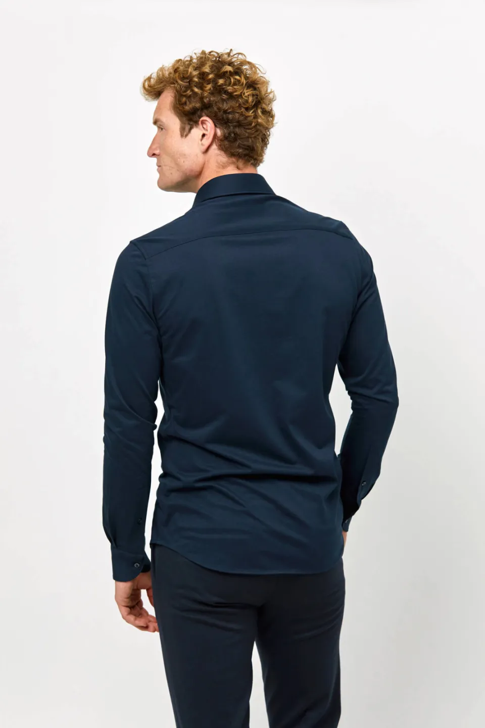 Profuomo slim fit strijkvrij overhemd met extra lange mouw navy, foto 4