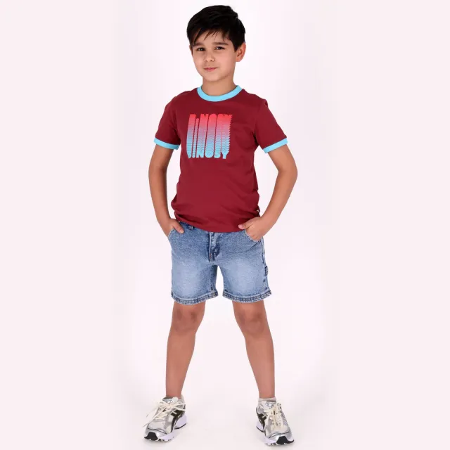 B.Nosy T-shirt donkerrood Donkerrood/lichtblauw