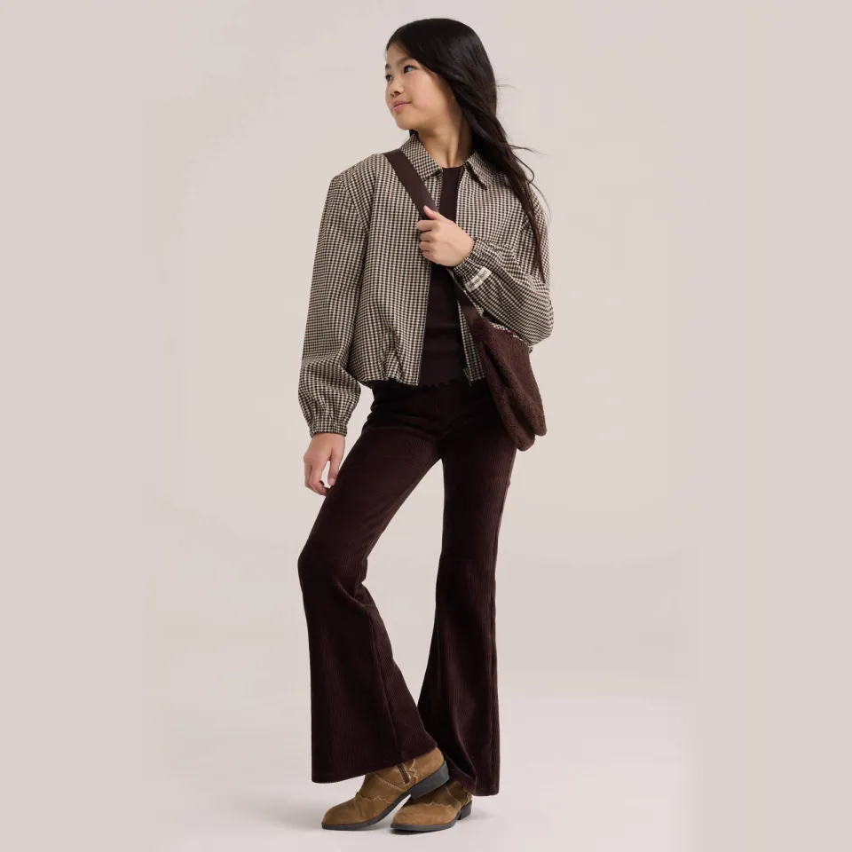 WE Fashion fluwelen flared broek donkerbruin