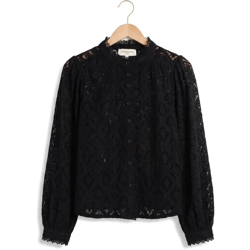 Grace & Mila blouse met kant zwart, foto 2
