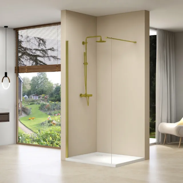 Van Rijn Inloopdouche Van Rijn Products Vaste Wand 110 x 200 cm Helder Glas Incl Stabilisatiestang en Gouden Muurprofiel