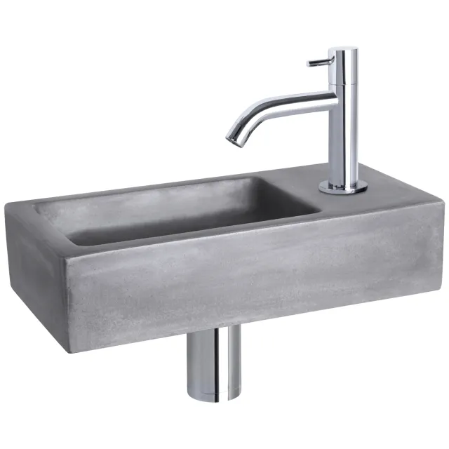 Differnz Fonteinset Differnz Ravo Beton 38.5x18.5x9 cm Donker Grijs Met Gebogen Kraan Chroom
