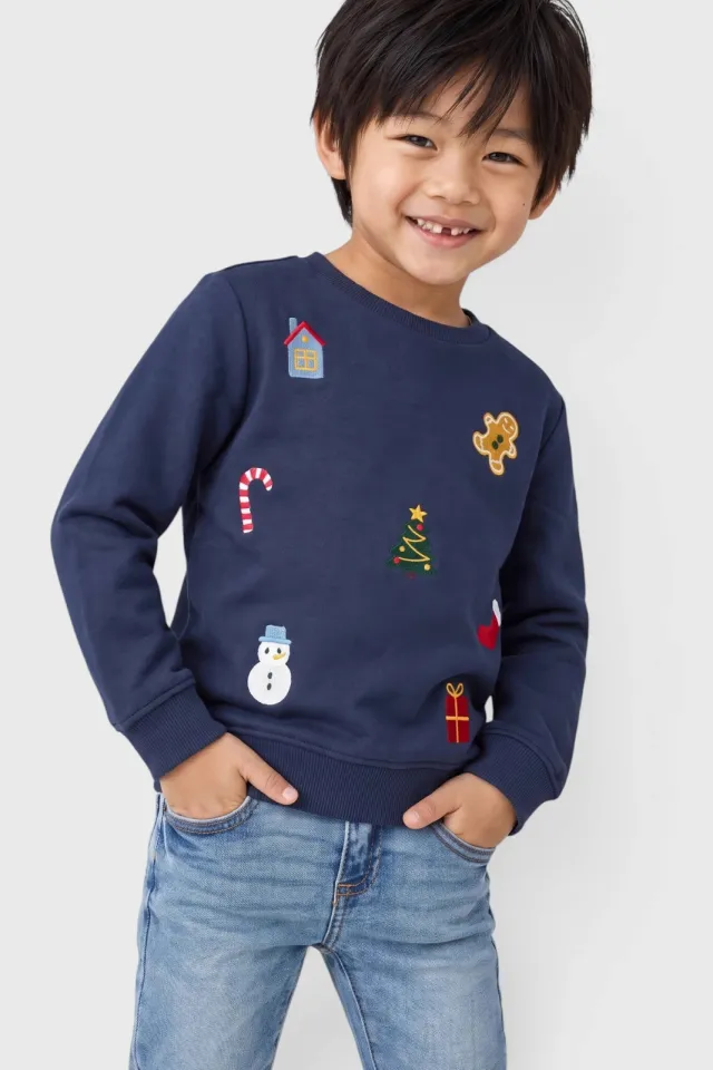 s.Oliver sweater met print - donkerblauw