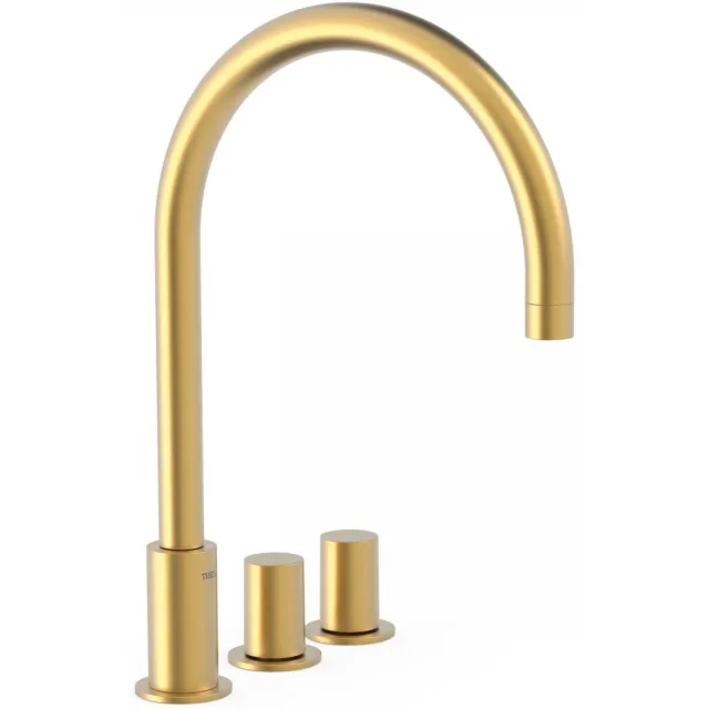 Tres Badrandkraan Tres Study Exclusive Tweeknops Uitloop Gebogen 21,5 cm Mat Goud