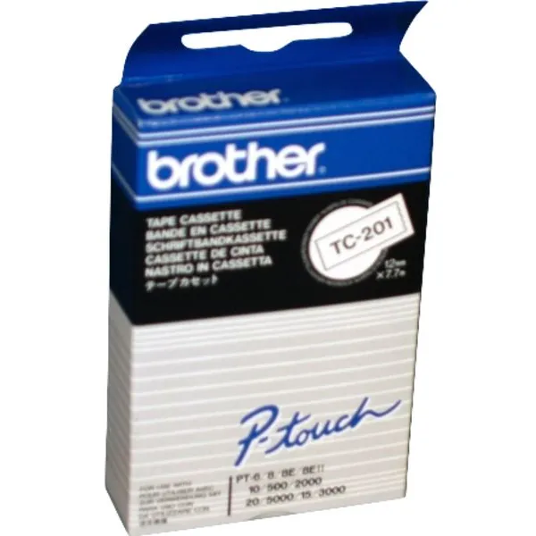 Brother Labeltape brother p-touch tc-201 standaard 12mm Zwart op wit