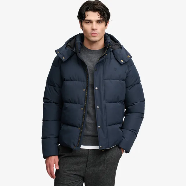 Superdry Premium Hood Puffer pufferjas donkerblauw Eclipse Navy