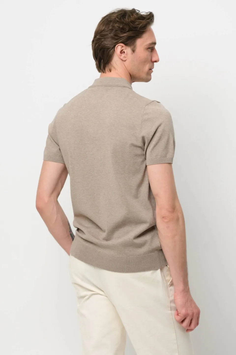 Profuomo zijden regular polo beige fijn gebreid, foto 4