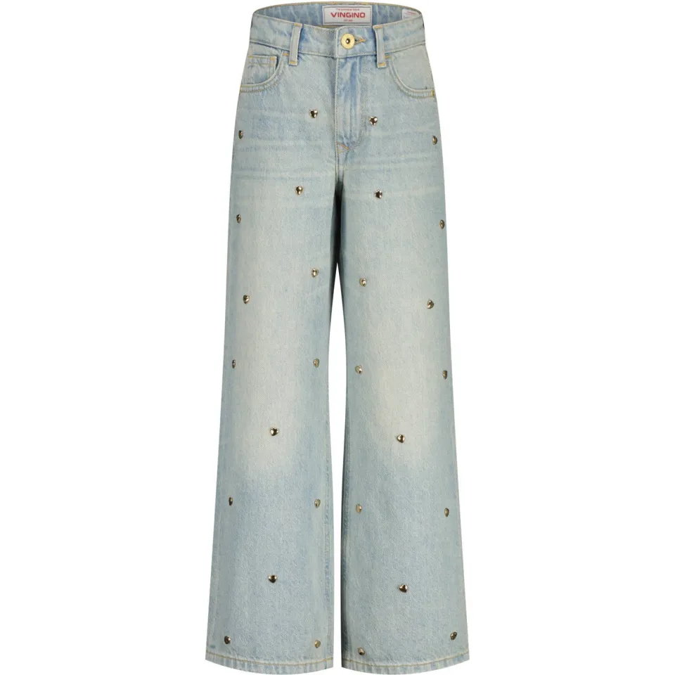 Vingino wide leg jeans wide leg jeans met hartjes light blue denim, foto 2