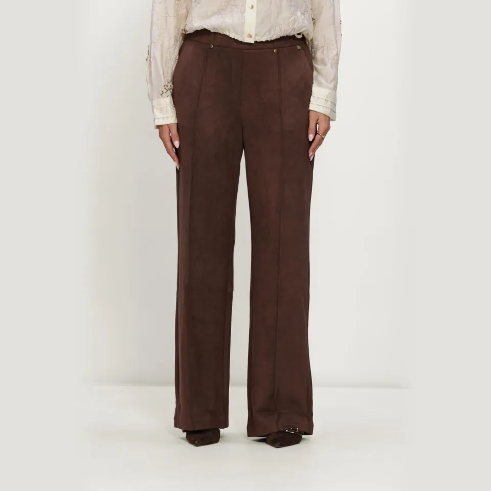 NUKUS suèdelook straight leg broek - donkerbruin, foto 4