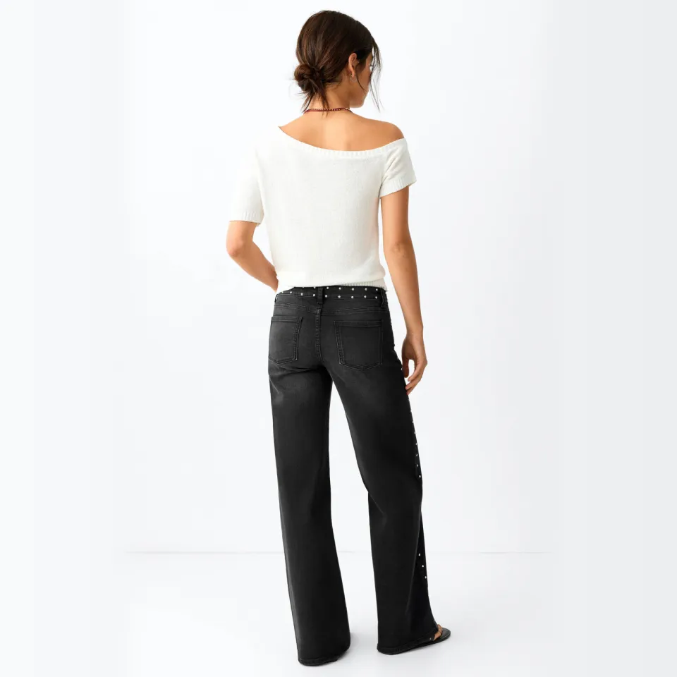 Mango TEEN wide leg jeans met studs - zwart, foto 3