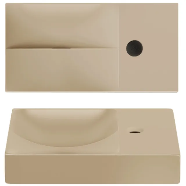 Clou Vale Fontein Met Kraangat Rechts Met Geïntegreerde Afvoer Mat Mosterd Keramiek 38 cm