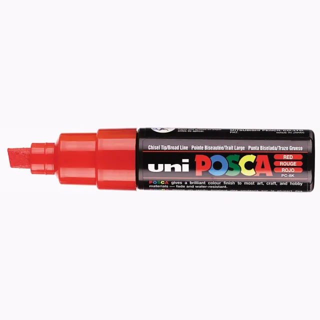 Posca marker met schuine punt schrijfdikte breed rood