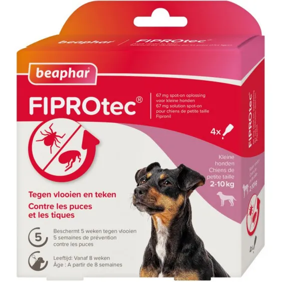 Beaphar Fiprotec Spot-On voor honden van 2 tot 10 kg 4 pipetten