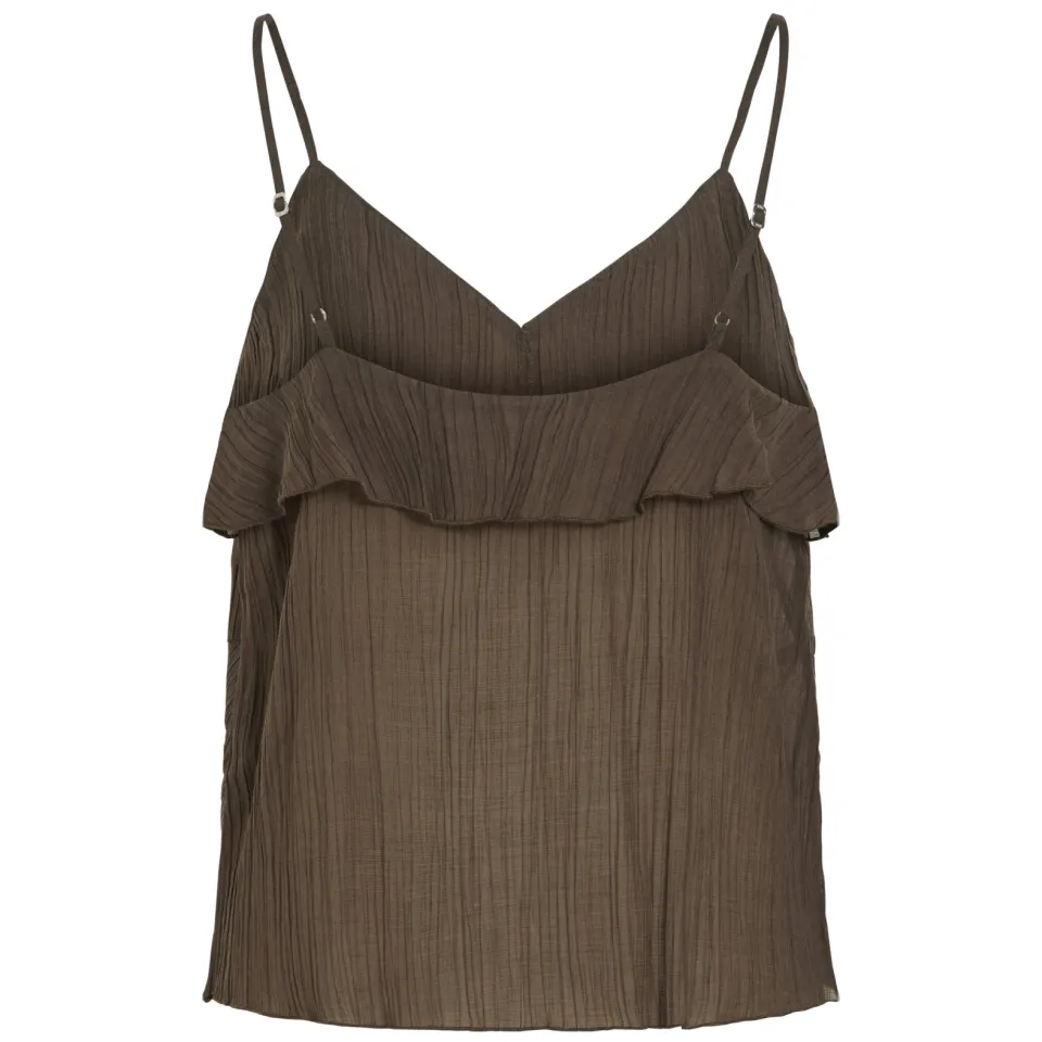 Vila regular fit top met ruches - bruin, foto 2