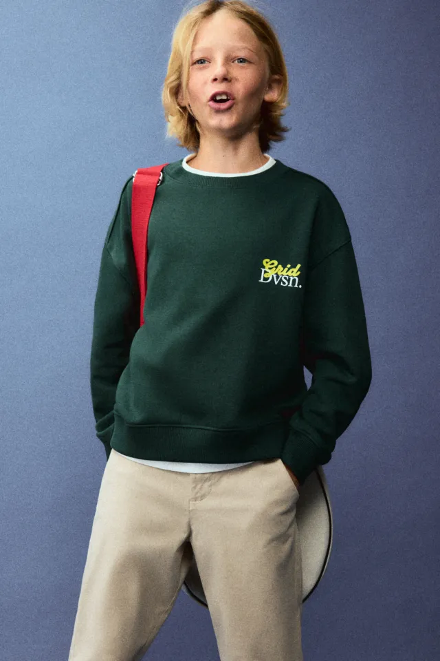 Mango Kids sweater met backprint - donkergroen