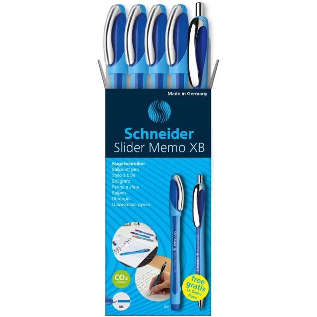 Schneider Balpen schneider slider memo xb blauw 4st + 1 Gratis slider balpen