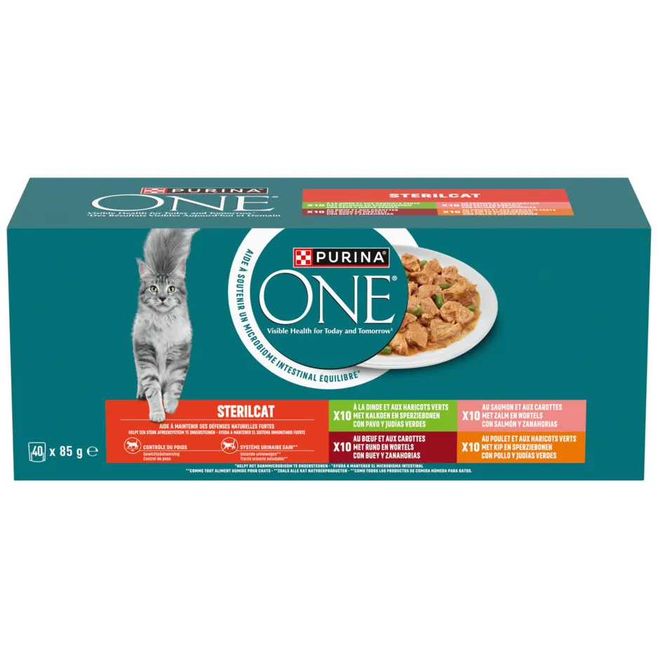 Purina ONE Sterilcat Adult kalkoen, zalm, rund en kip in saus 40 x 85 g, foto 2