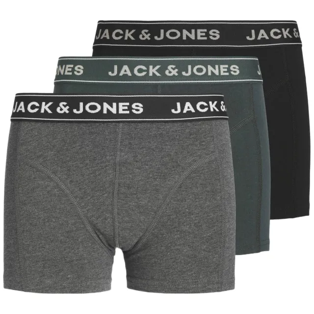 Jack & Jones Junior boxershorts donkergrijs set van 3 Donkergrijs/donkergroen/zwart