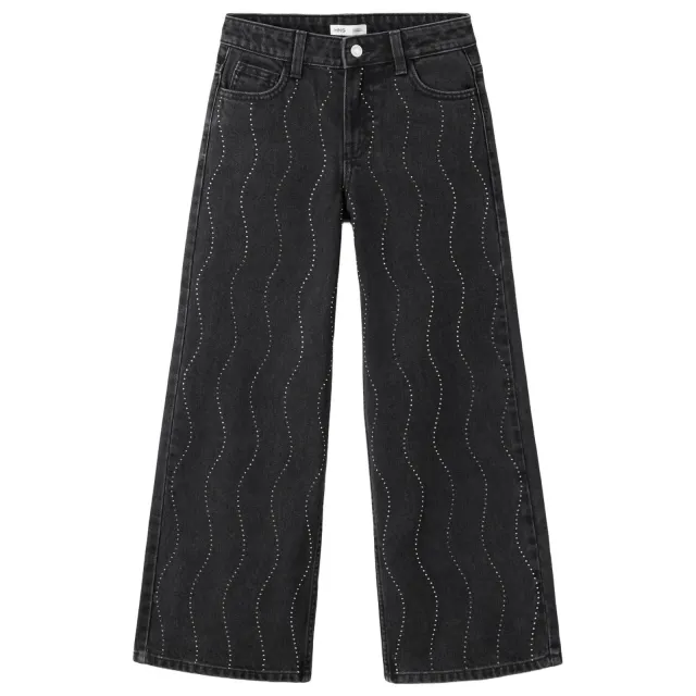Mango Kids wide leg jeans met strass-steentjes - grijs changeant grijs