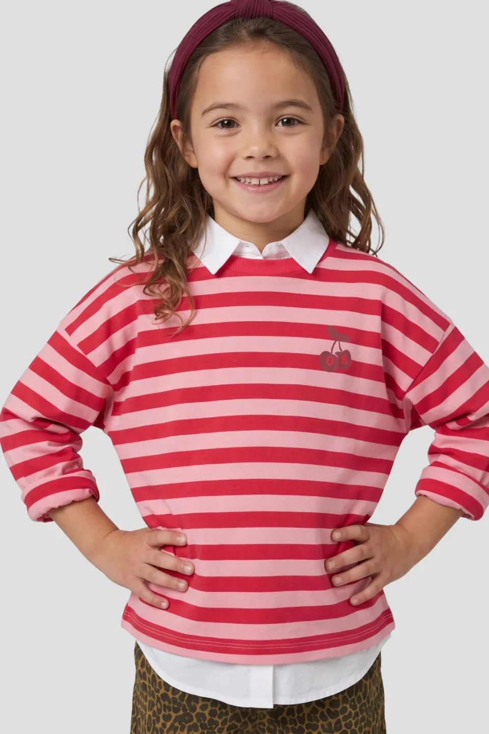 Orange Stars gestreepte longsleeve roze rood, foto 4