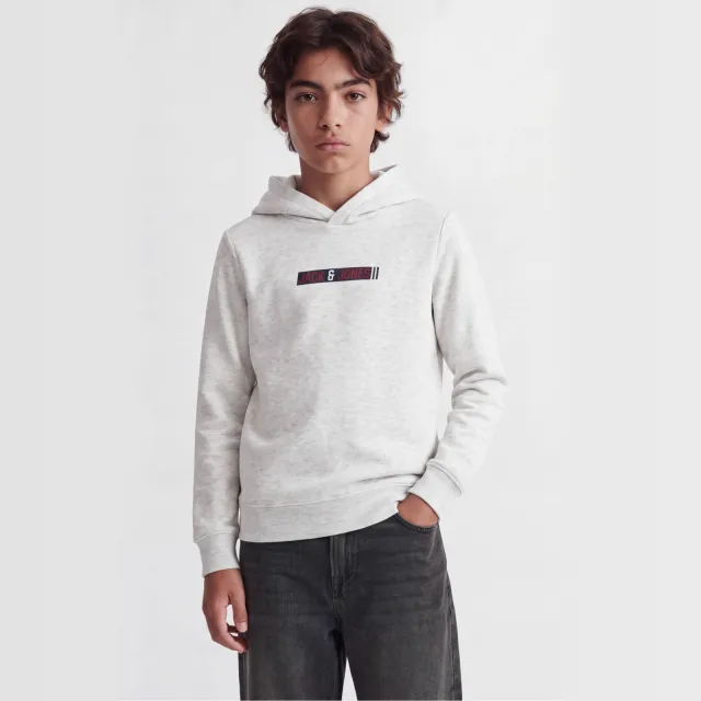 Jack & Jones JUNIOR hoodie met logo - wit Wit melange