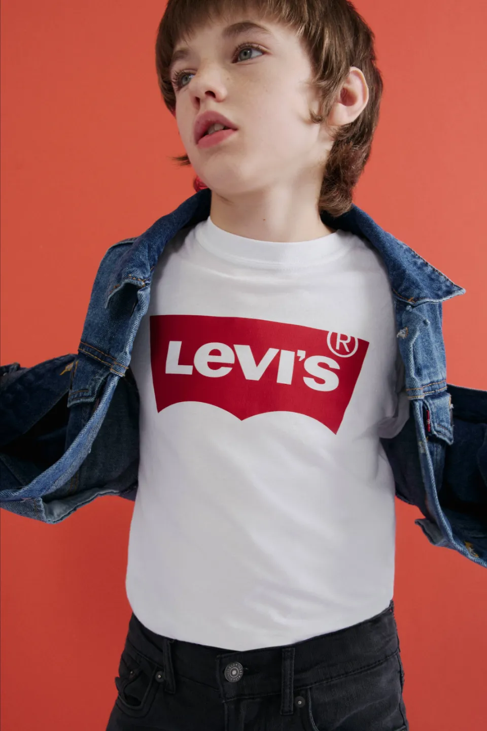 Levi's Kids batwing t-shirt wit/rood, foto 5