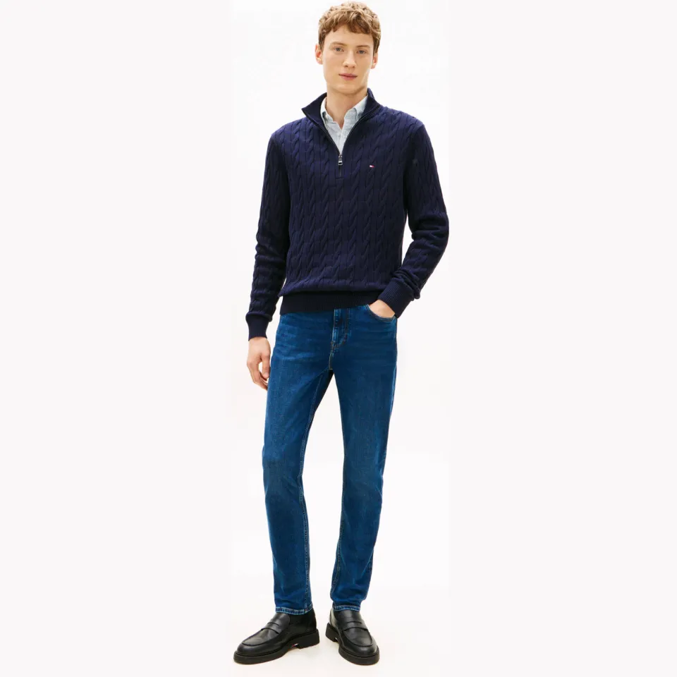 Tommy Hilfiger katoenen regular fit gebreide trui met kabels - donkerblauw, foto 3