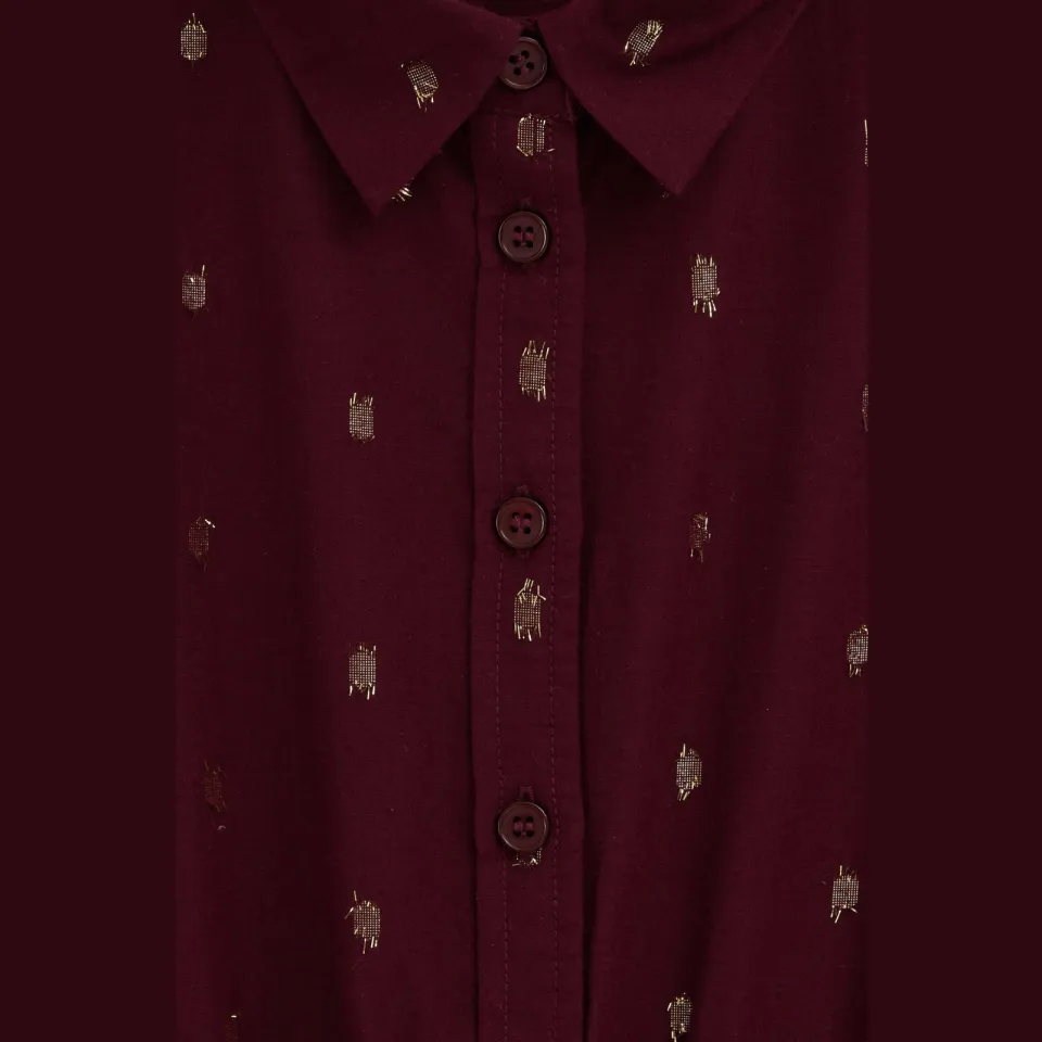 WE Fashion korte jurk met glitterprint donkerrood donkerrood/goud, foto 5