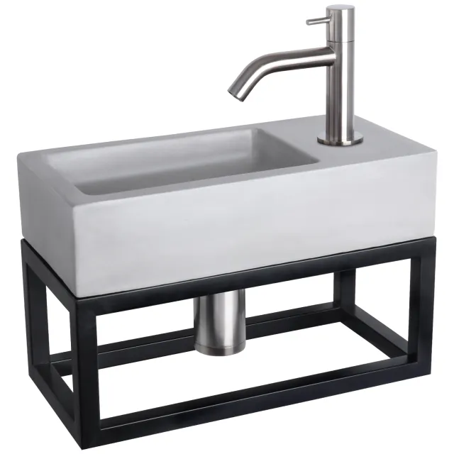 Differnz Fonteinset Differnz Ravo Beton en Handoekrek 38.5x18.5x9 cm Licht Grijs Met Gebogen Kraan Mat Chroom