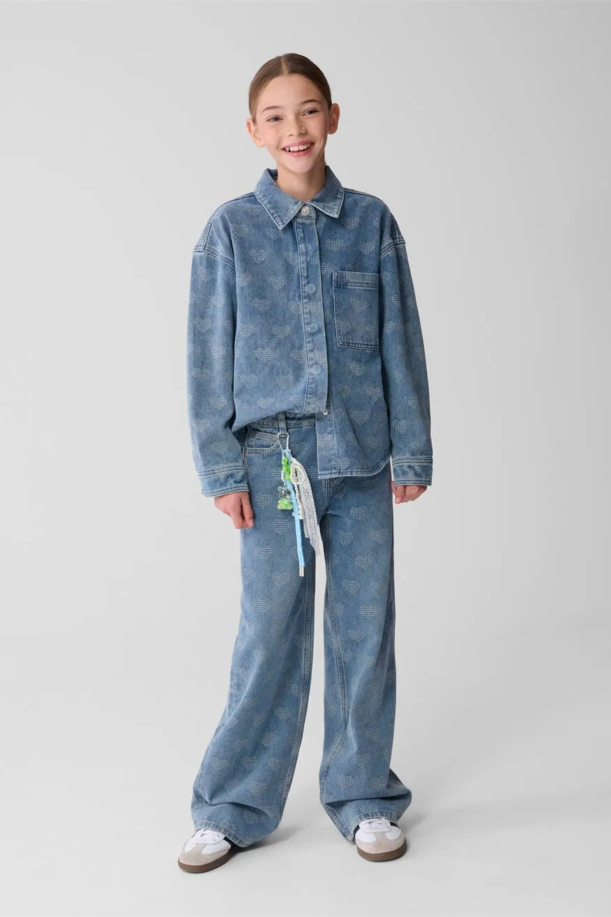 Shoeby denim blouse met hartjes medium blue denim, foto 6
