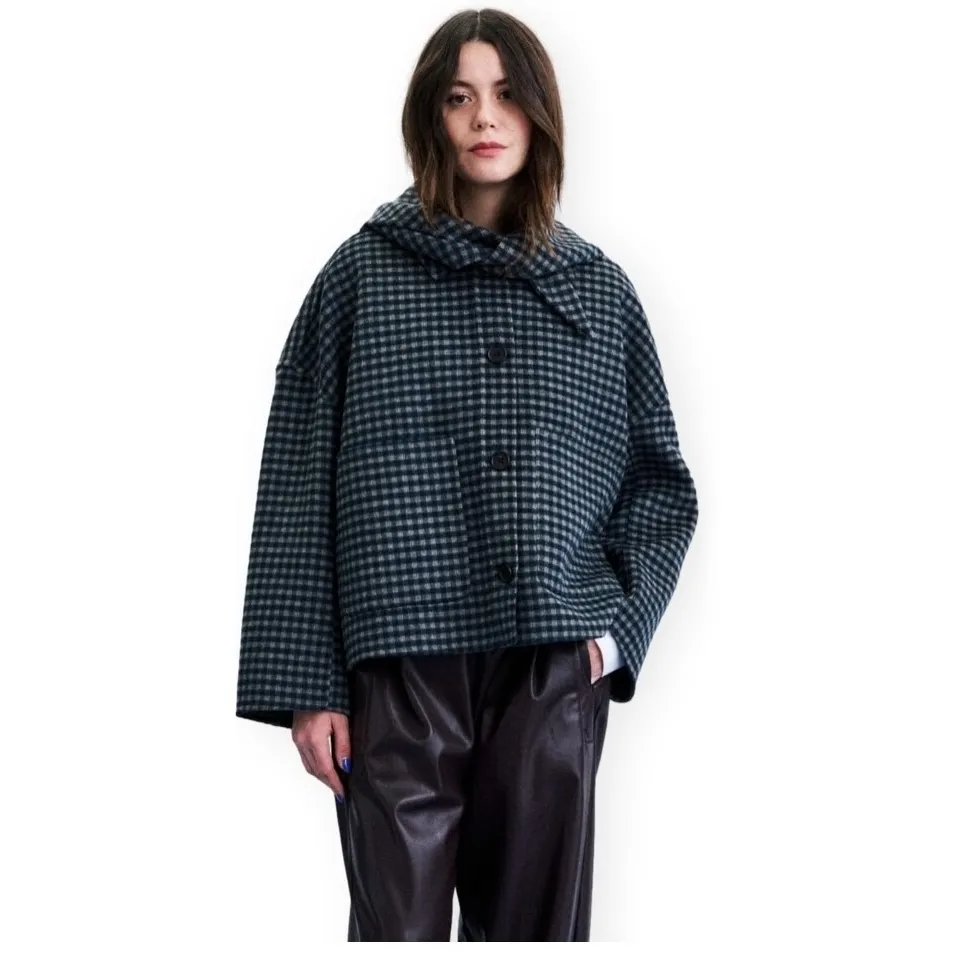 FRNCH wollen geruite jas - blauw