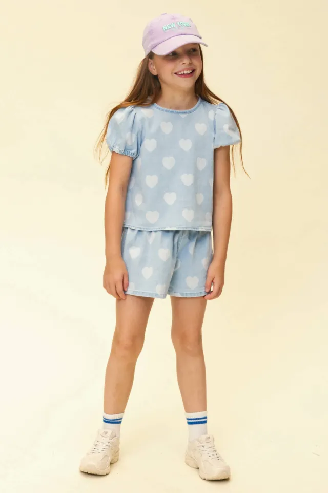 LOOXS little T-shirt met hartjes lichtblauw Light blue denim