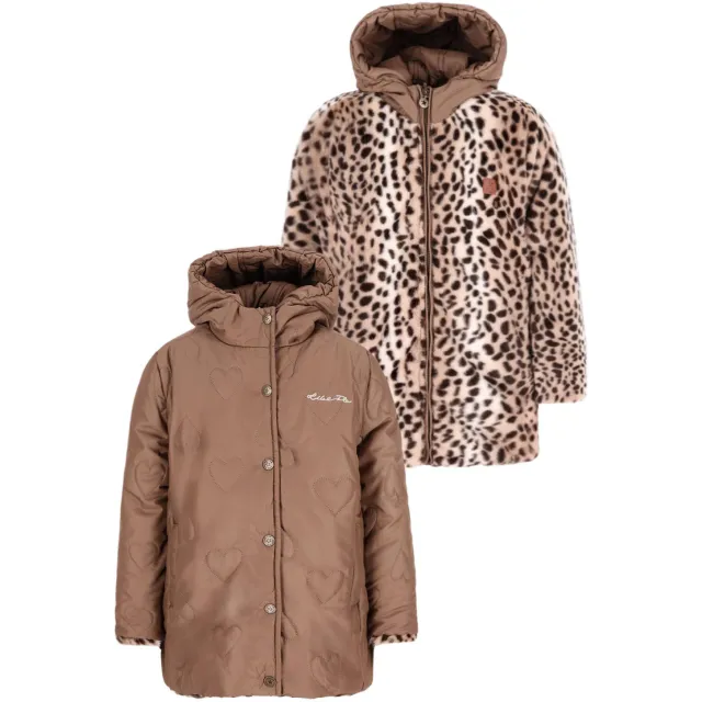 Like Flo omkeerbare winterjas met panterprint bruin