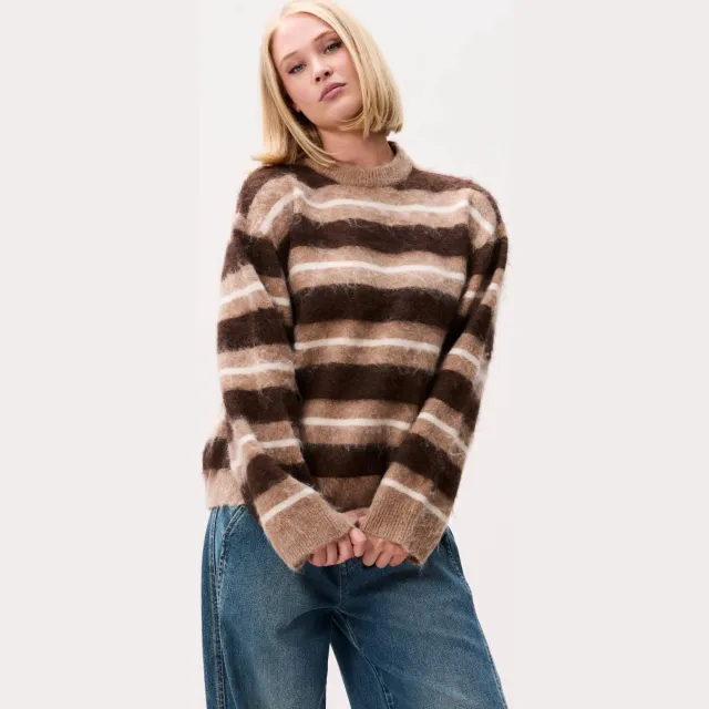 Catwalk Junkie gestreepte trui met wol - bruin